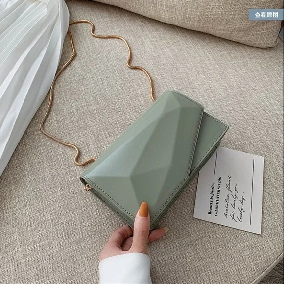 Geometric Clutch Bag Gold Chain Shoulder Crossbody Evening Bag Women - Picture 1 of 9